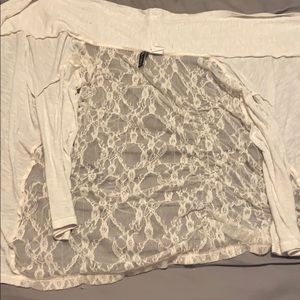 white dressy cover up open flower seams on back